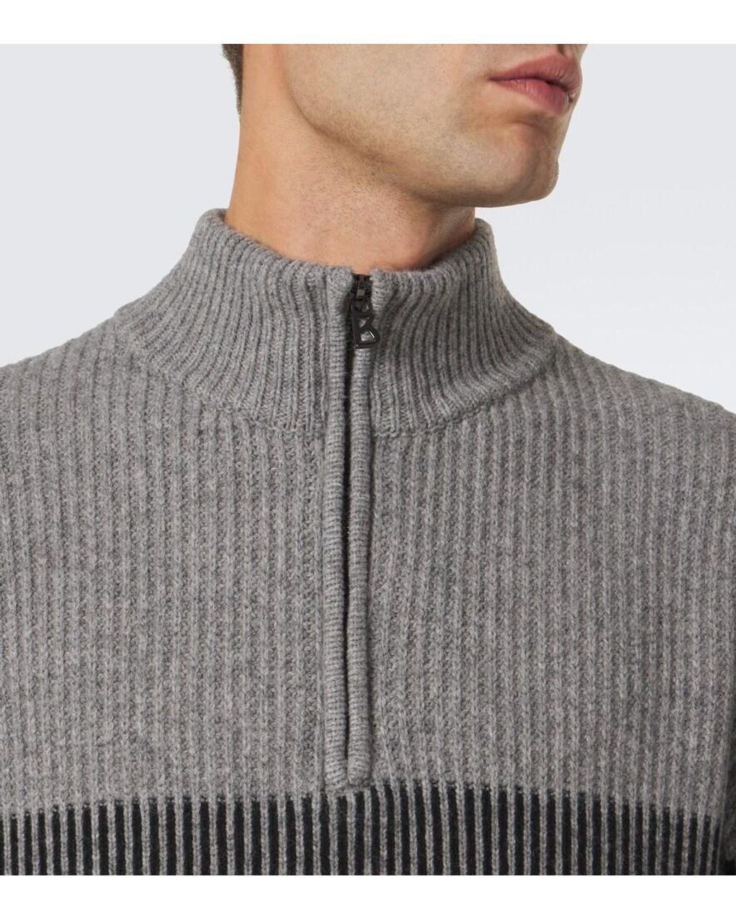 Bogner Gray Loris Logo Yak Half-Zip Sweater for men