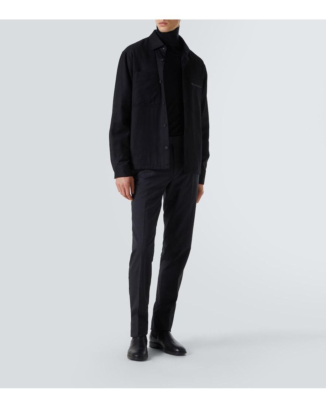 Zegna Black Technical Wool Overshirt for men