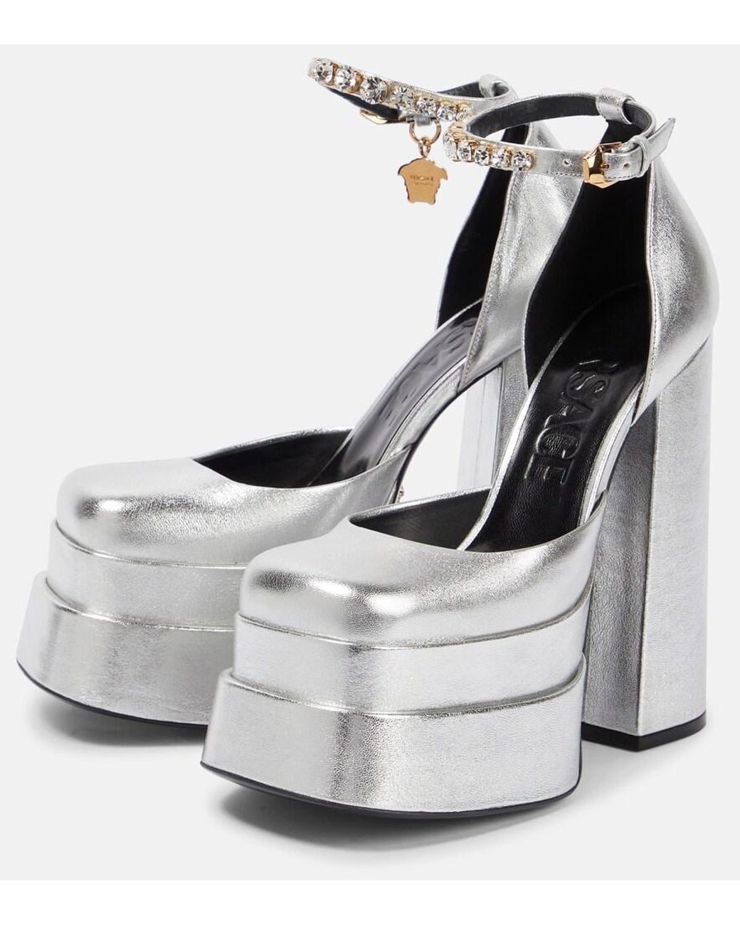 Versace White Medusa Aevitas Leather Platform Pumps