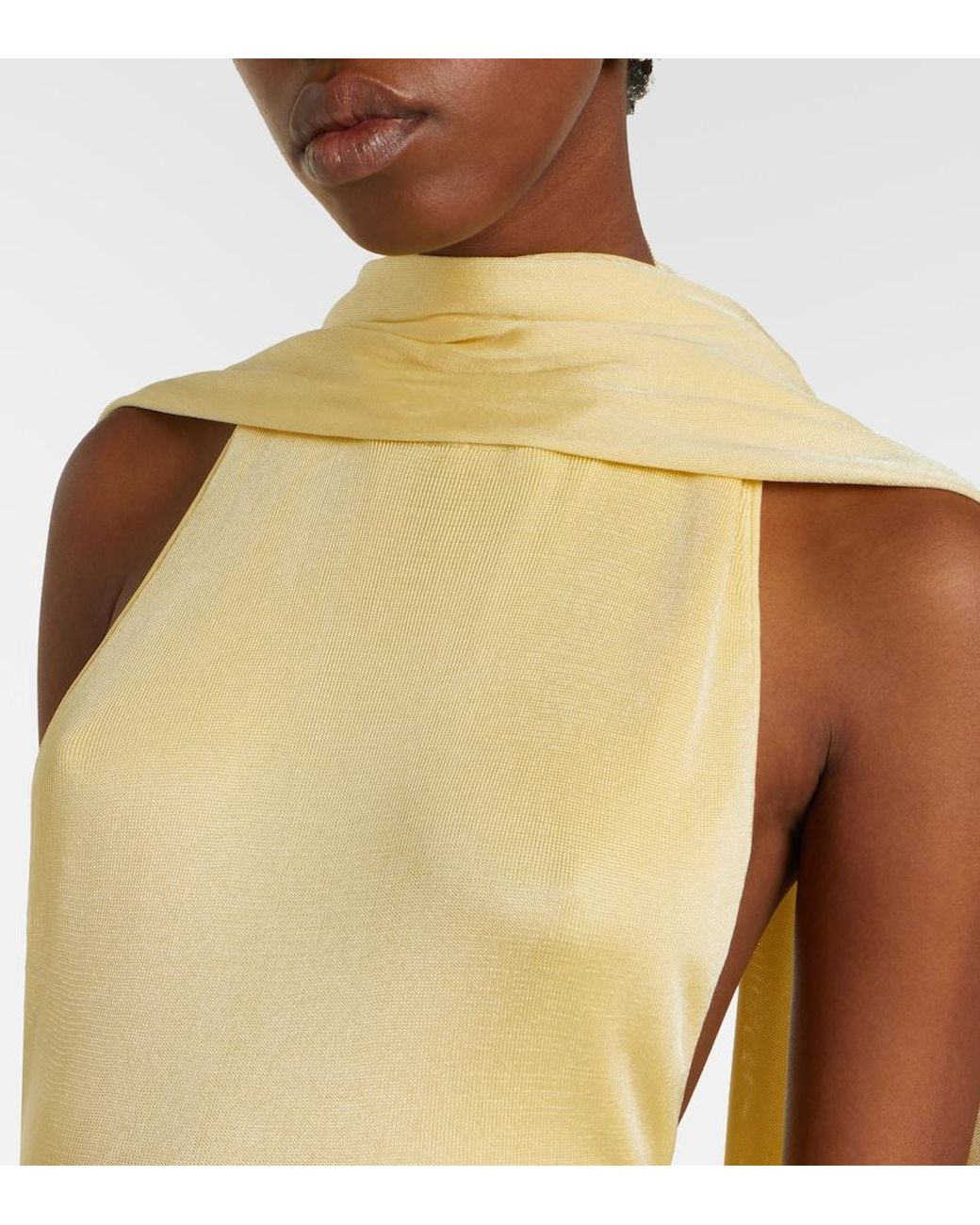 Self-Portrait Natural Scarf-Detail Knitted Maxi Dress