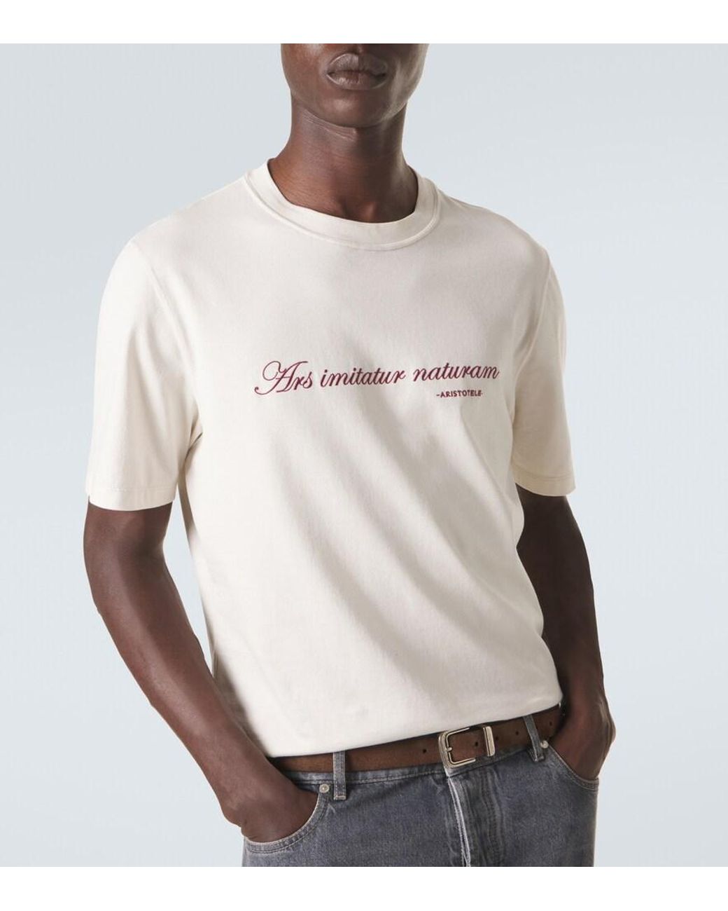 Brunello Cucinelli White Printed Cotton Jersey T-Shirt for men