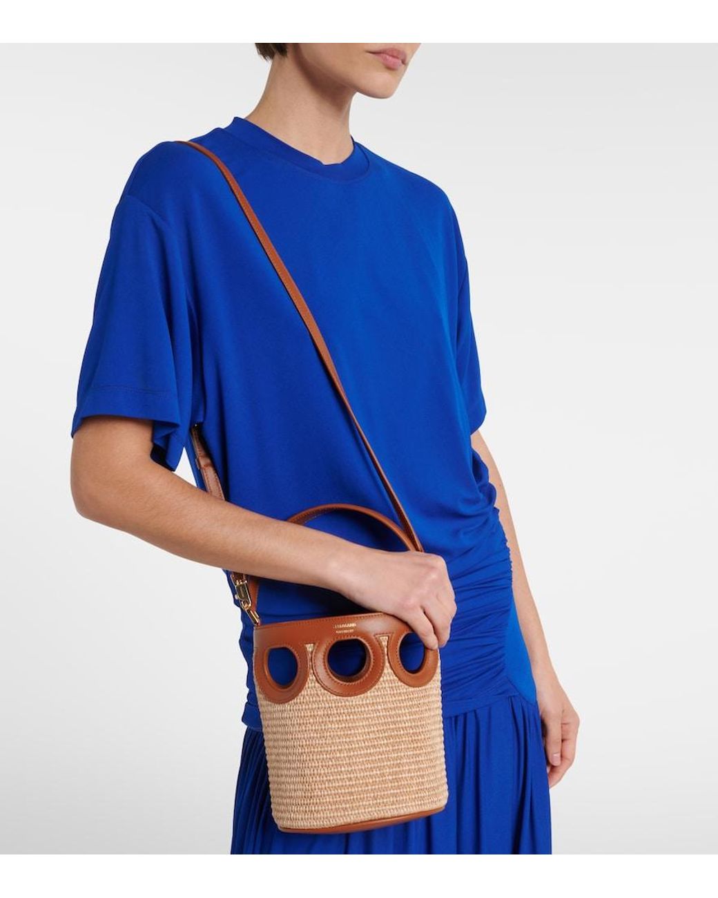 Ferragamo Brown Gancini Small Raffia Bucket Bag