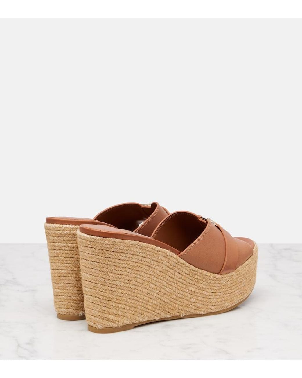 Jimmy Choo Brown Leda 100 Leather Platform Wedge Sandals