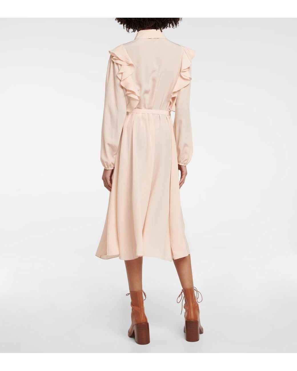 Chloé Pink Ruffled Silk Shirt Dress