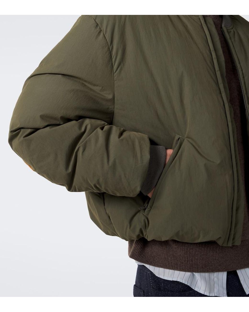 Acne Green Cotton-Blend Poplin Down Bomber Jacket for men