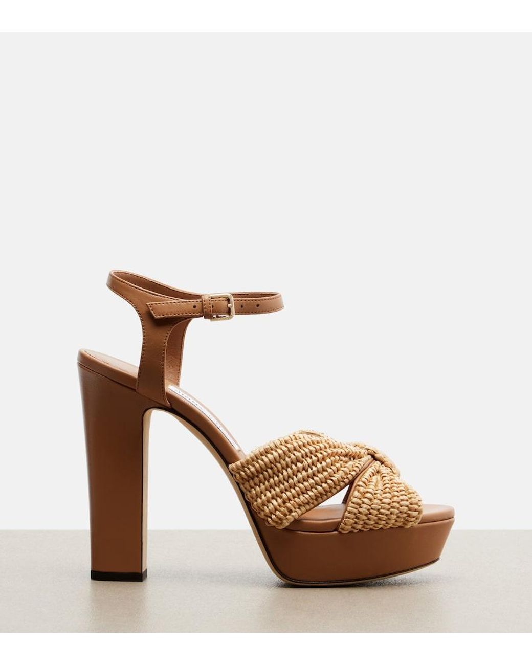 Jimmy Choo Brown Heloise Raffia And Leather Sandals