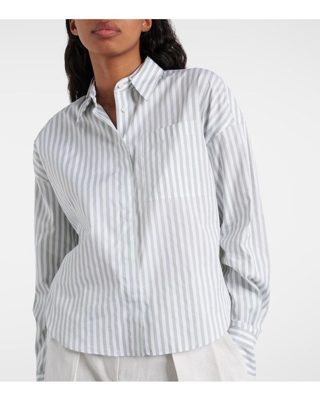 Brunello Cucinelli White Striped Cotton And Silk Poplin Shirt