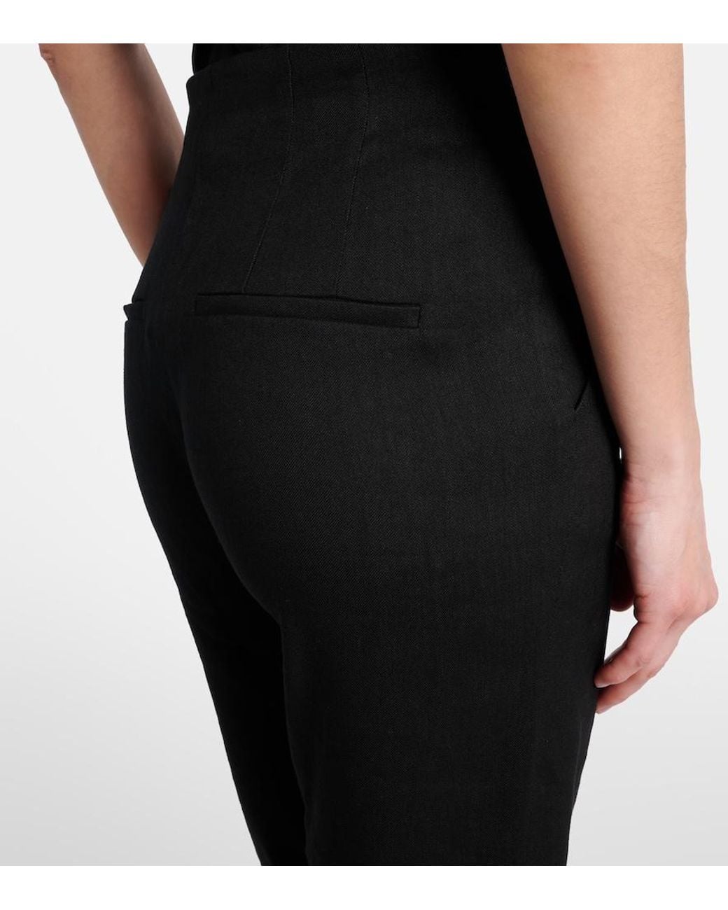 Veronica Beard Black Komi High-Rise Linen-Blend Flared Pants