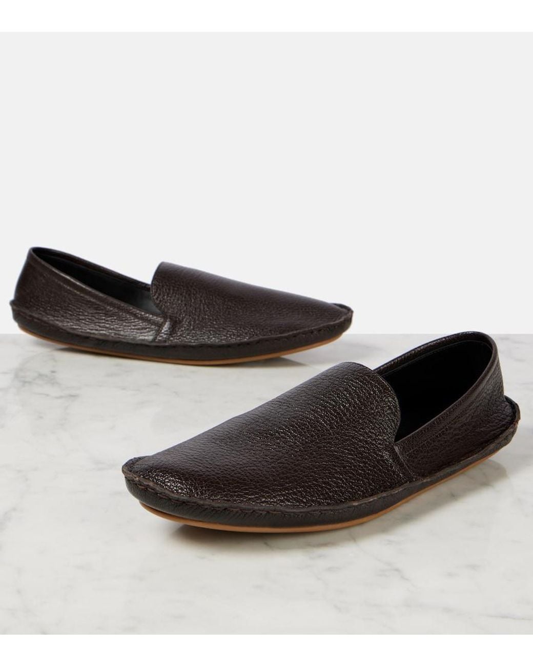 The Row Black Vasko Leather Loafers
