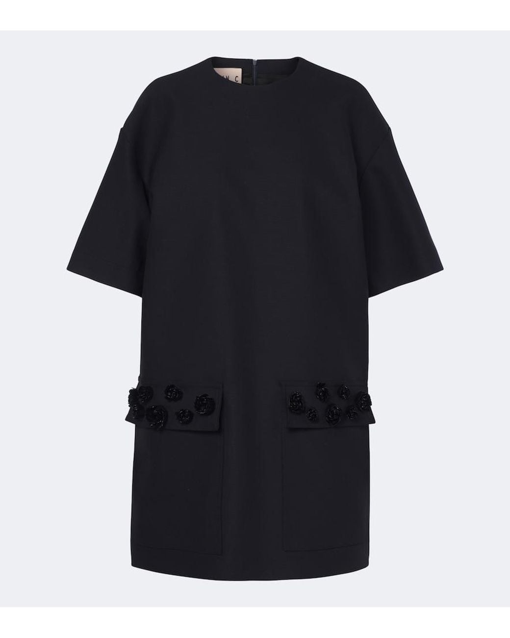 Plan C Black Embellished Wool-Blend Gabardine Minidress