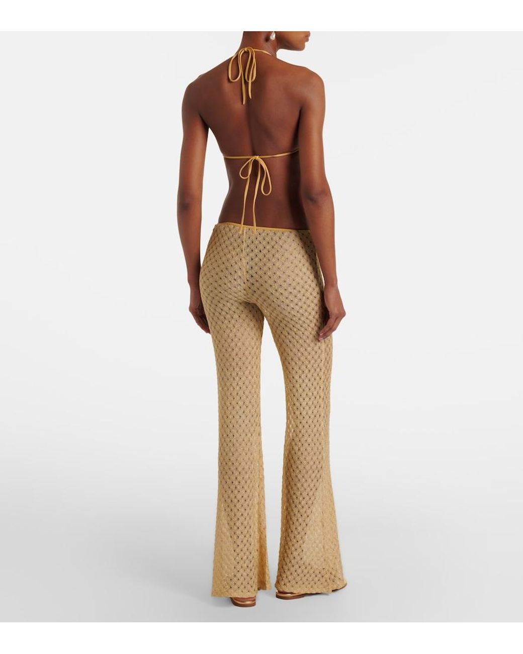 Missoni Natural Open-Knit Lame Flared Pants