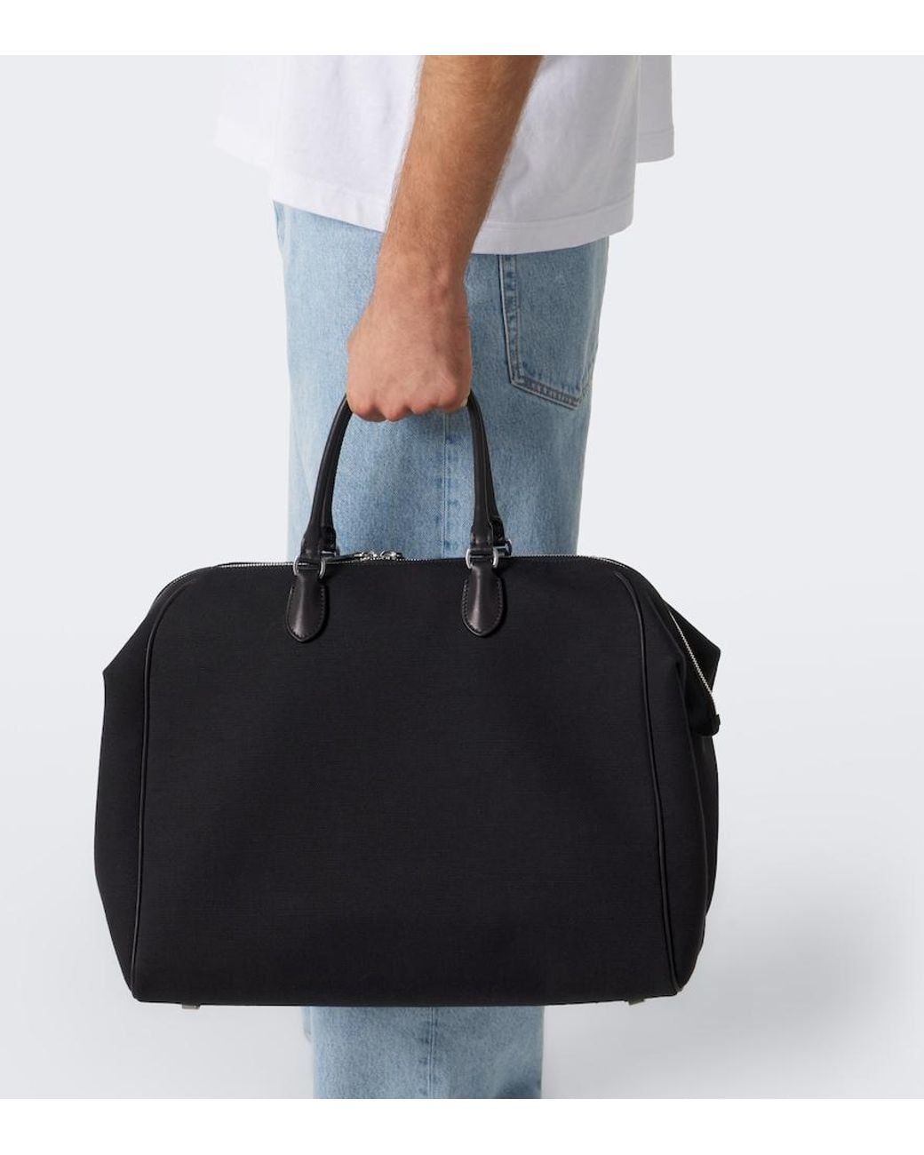 The Row Black Timo Leather-Trimmed Canvas Tote Bag for men