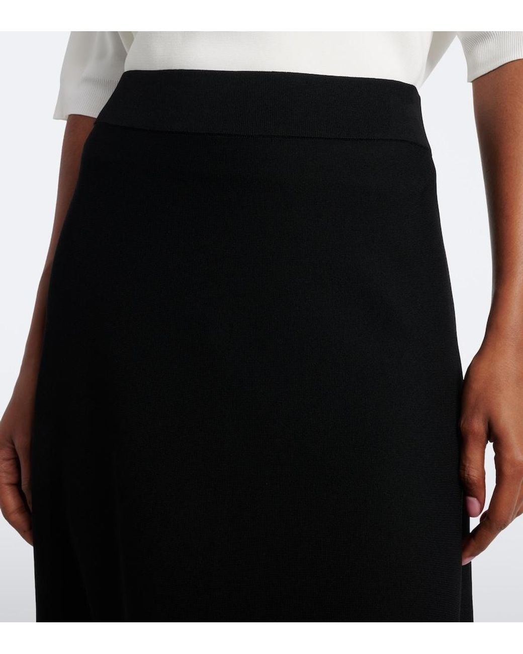 Max Mara Black Knitted A-Line Midi Skirt