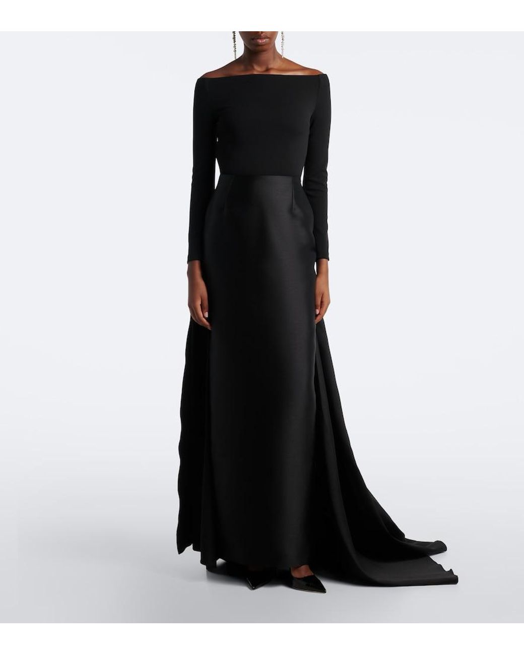 Solace London Black Winslow Off-Shoulder Satin And Crepe Gown