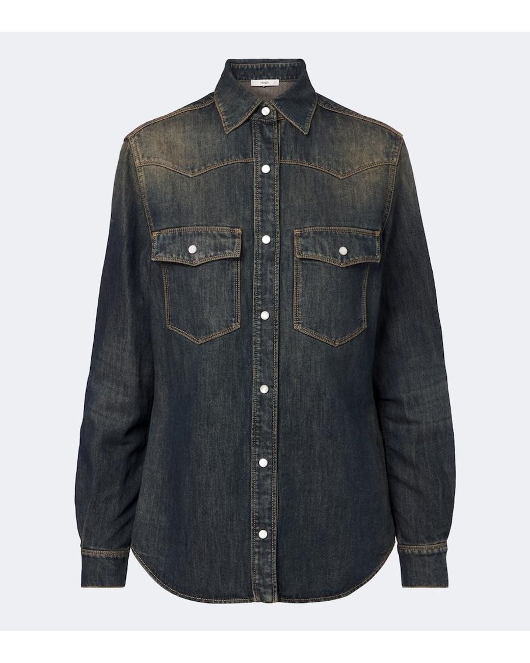 Fendi Black Cotton-Blend Denim Shirt