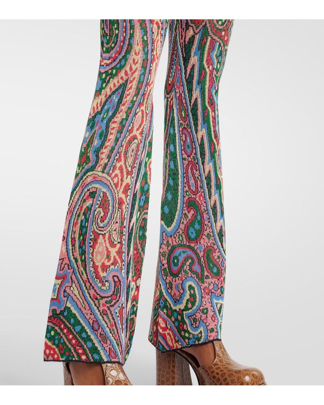 Etro Multicolor Knitted Paisley Jacquard Flared Pants