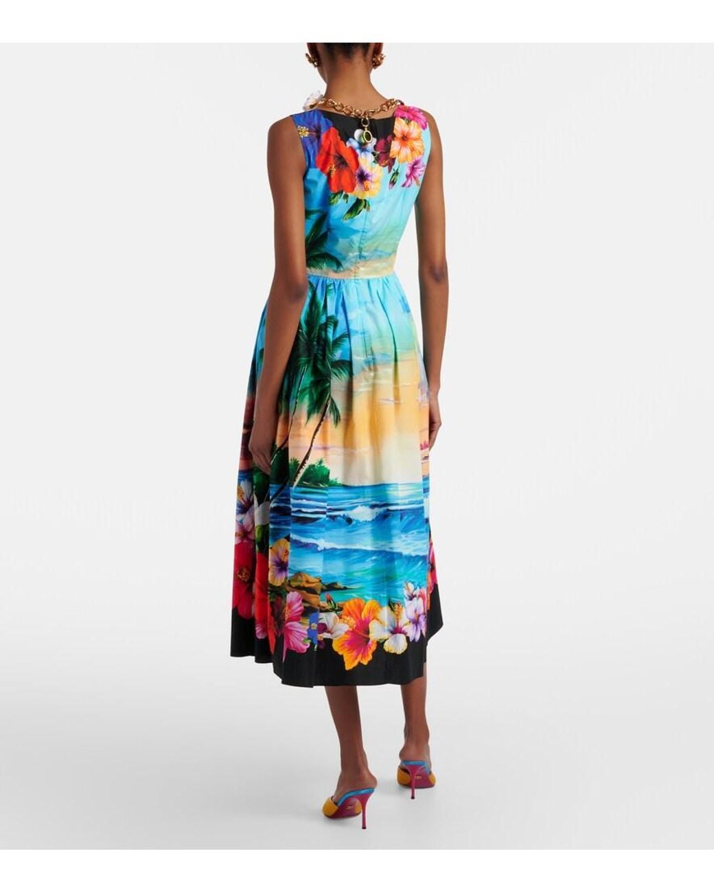 Dolce & Gabbana Blue Printed Cotton Midi Dress