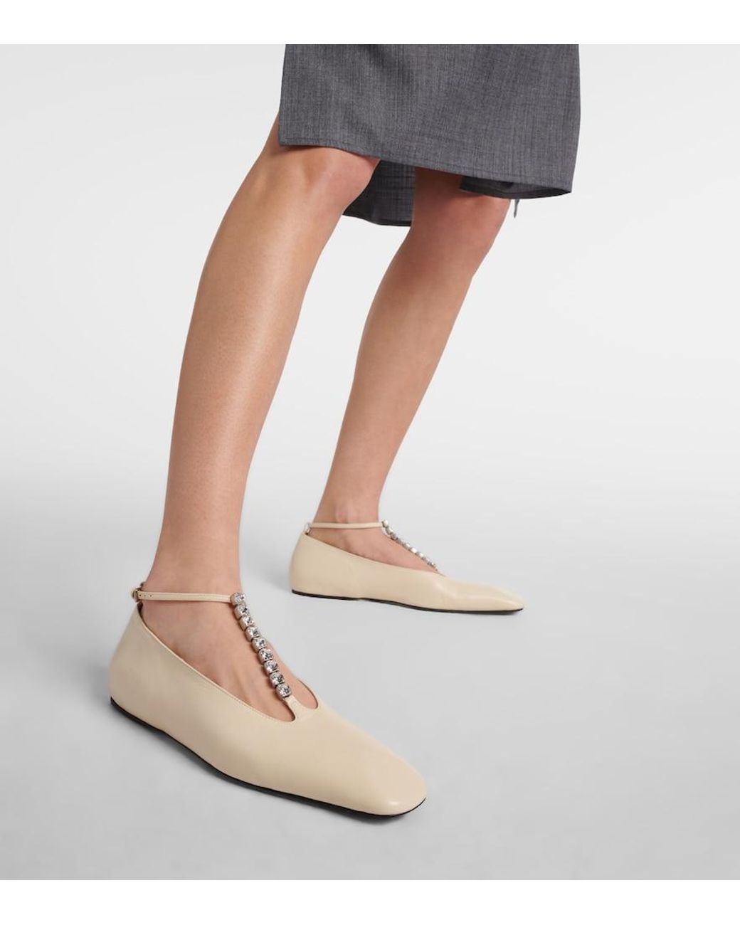 Jil Sander Natural Crystal-Embellished Leather Ballet Flats