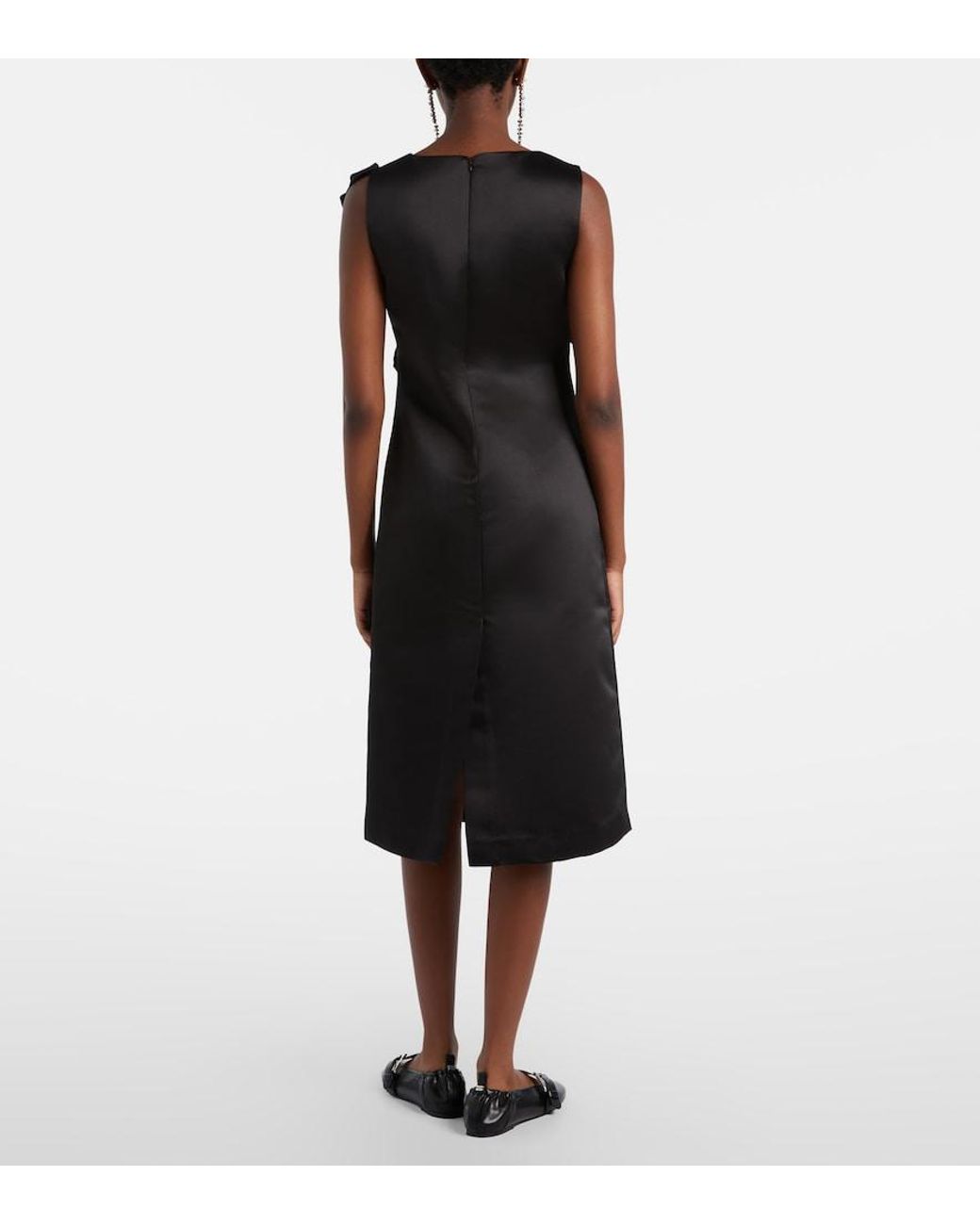 Ganni Black Bow-Detail Satin Cocktail Dress