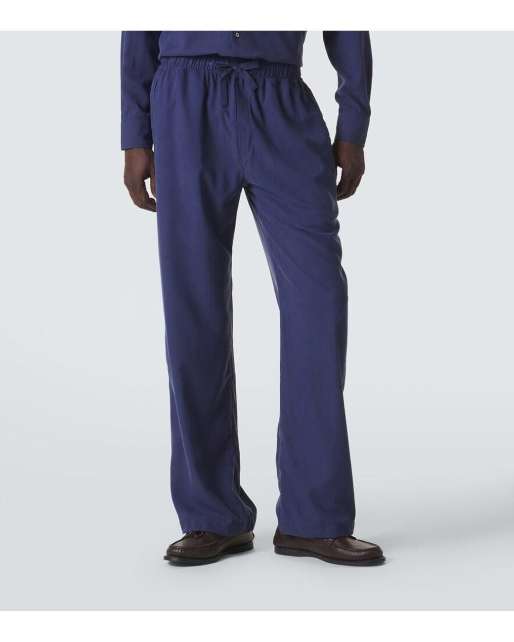 Saman Amel Blue Silk Straight Pants for men