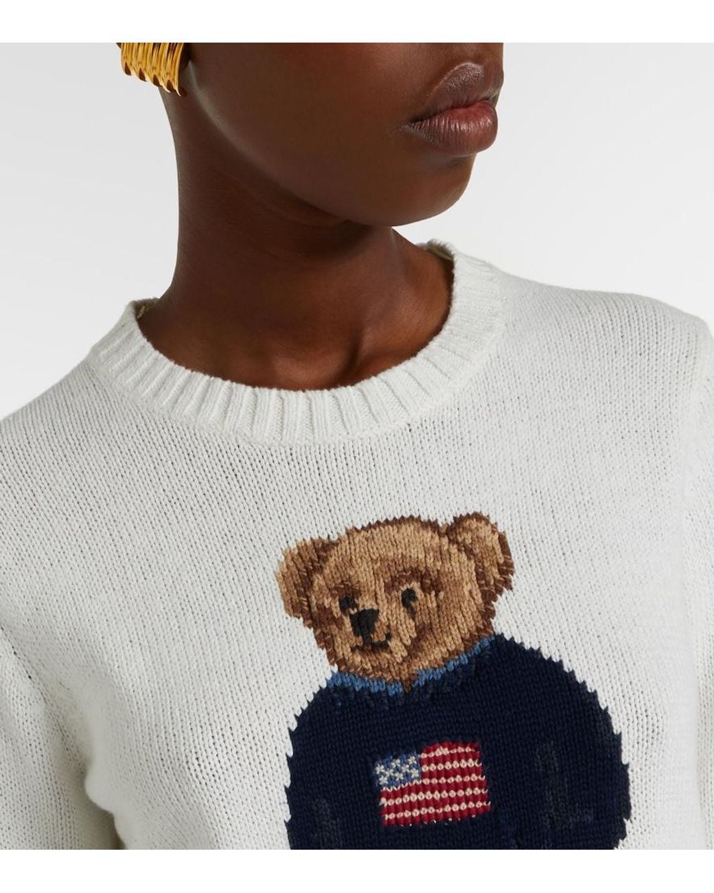 Polo Ralph Lauren Blue Polo Bear Intarsia Linen And Cotton Sweater