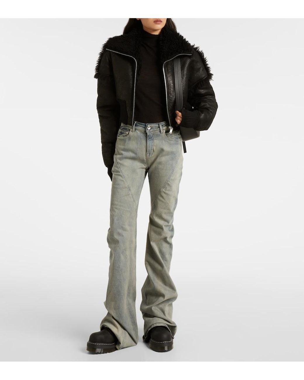 Rick Owens Black X Dr. Martens Drkshdw Quad Platform Leather Boots