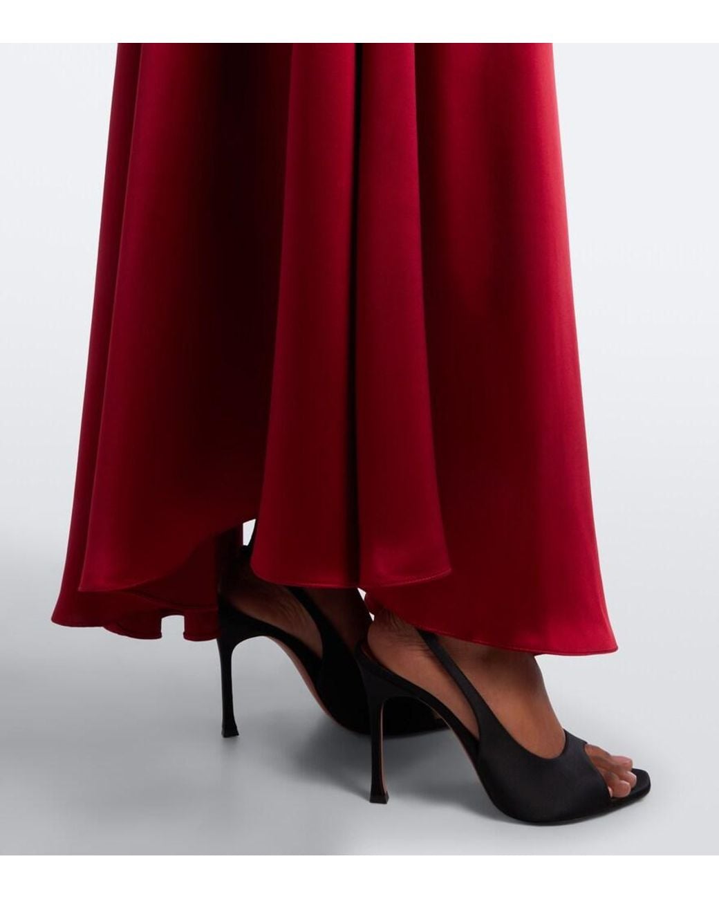 Rodarte Red Silk Satin And Velvet Midi Dress