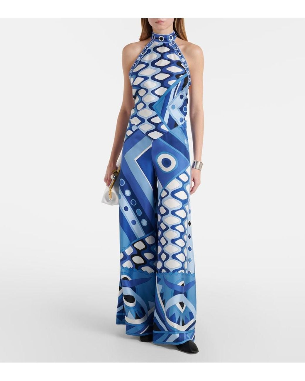 Emilio Pucci Blue Vivara Cropped Silk Top