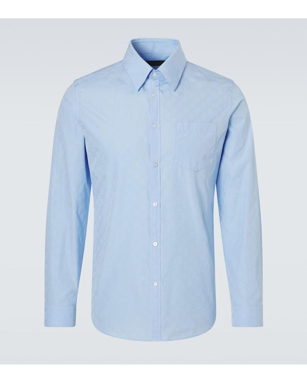 Gucci Blue Gg Cotton Poplin Shirt for men