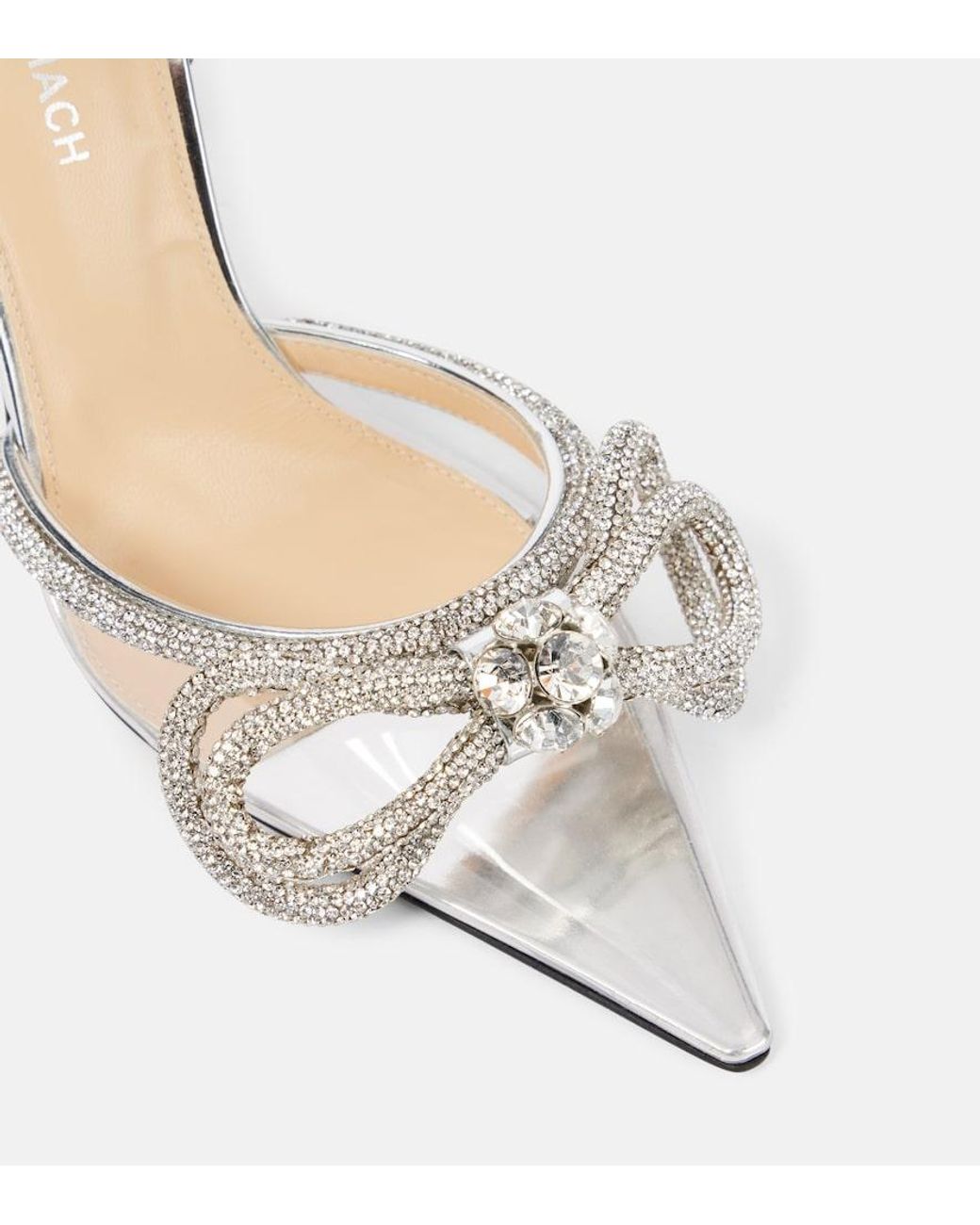 Mach & Mach Metallic Double Bow Crystal-Embellished Pvc Heeled Sandals