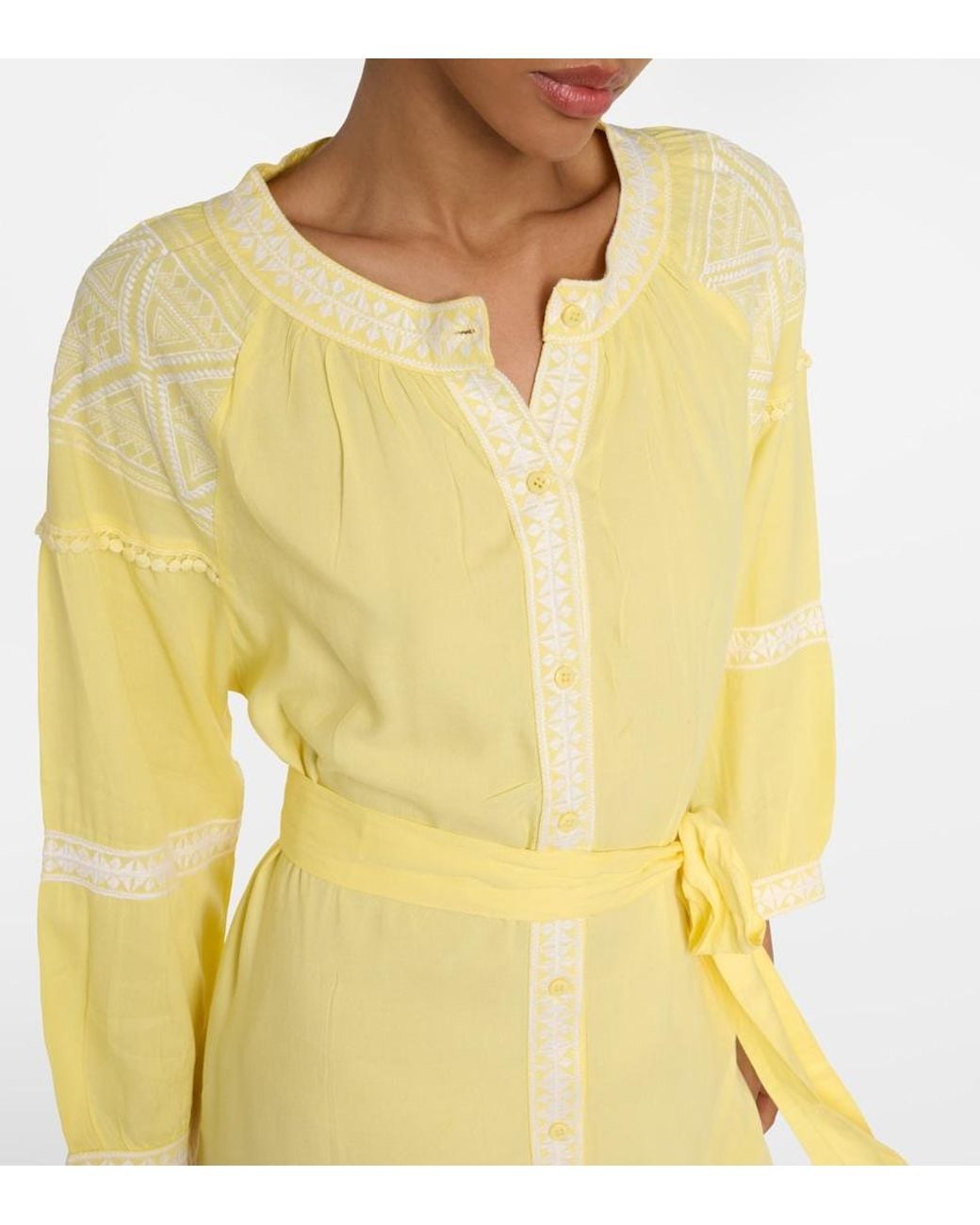 Melissa Odabash Yellow Ally Embroidered Midi Dress