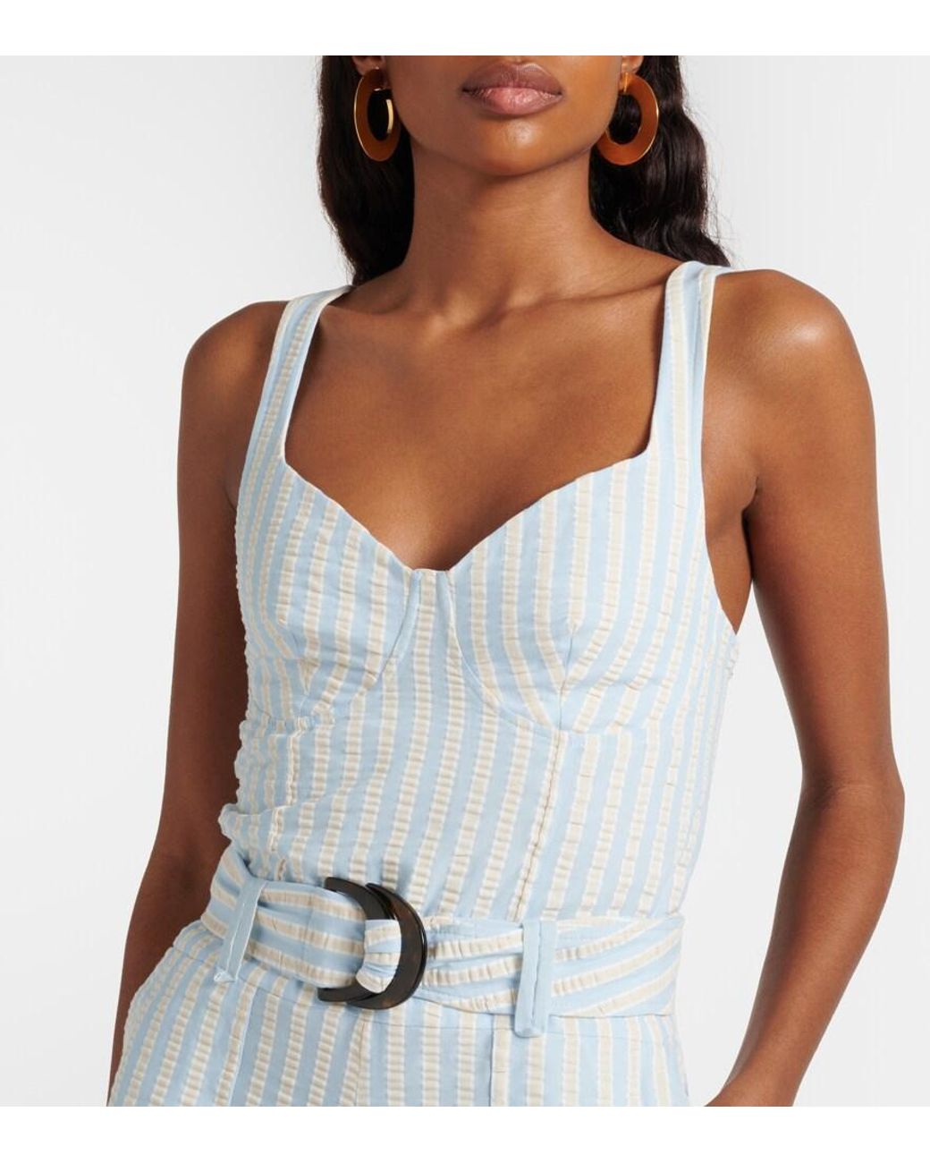 Jonathan Simkhai Blue Striped Cotton-Blend Seersucker Romper