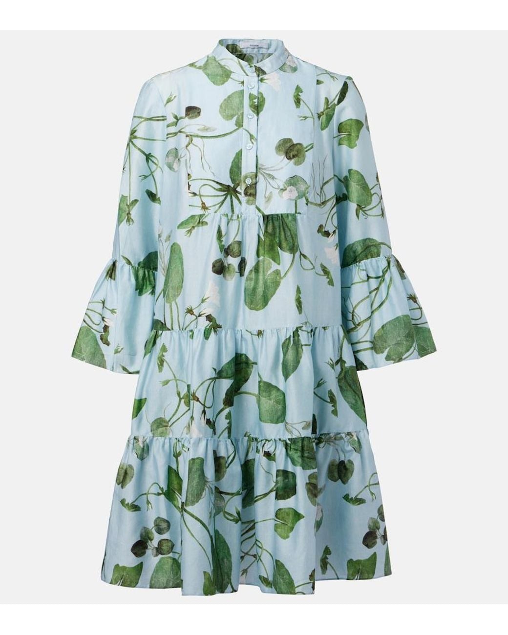Erdem Blue Tiered Floral Cotton Minidress