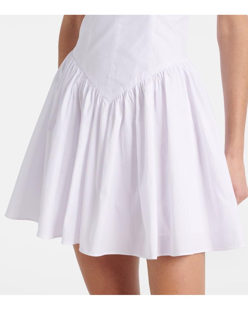 Staud White Phare Ruched Cotton Poplin Minidress