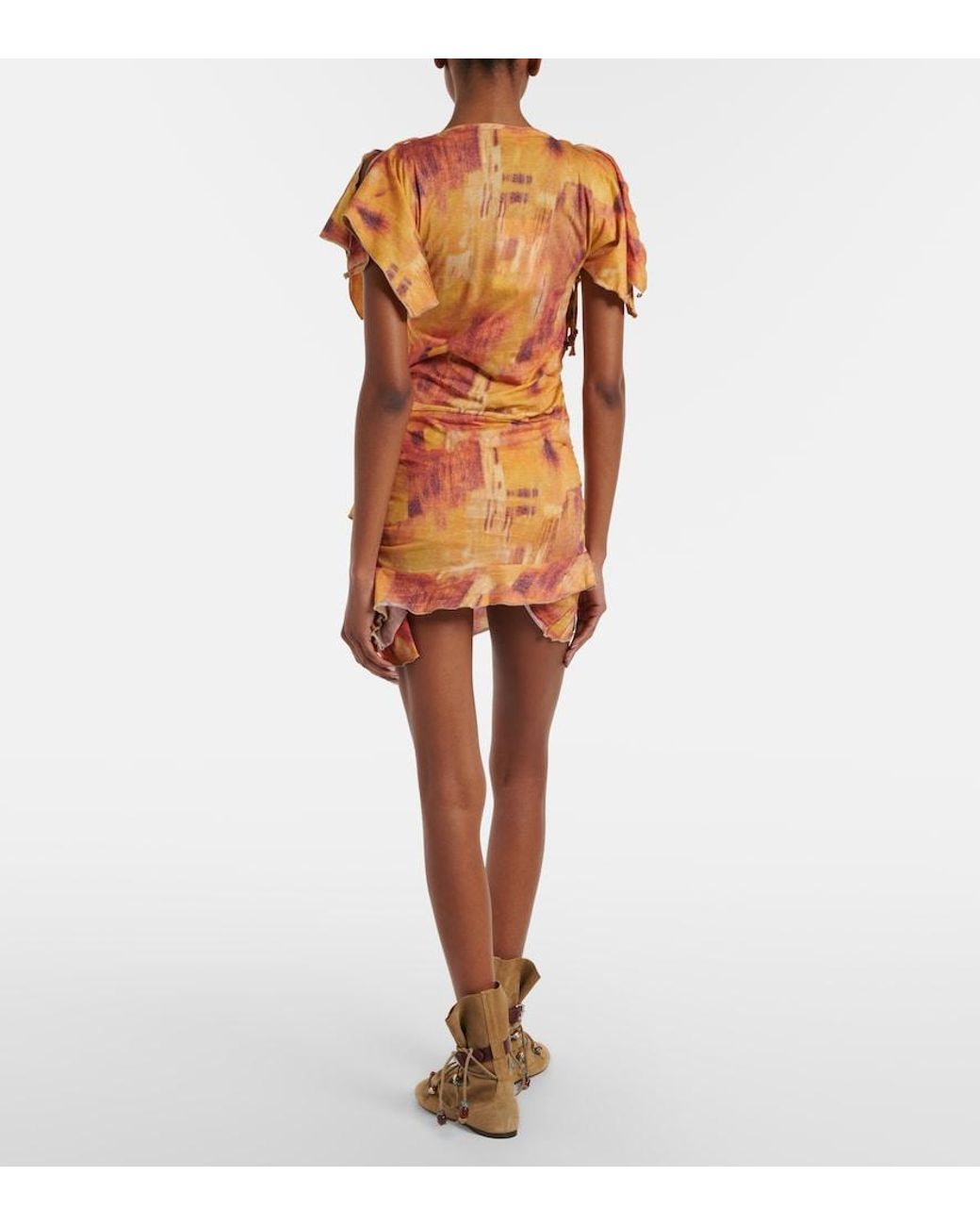 Isabel Marant Orange Janick Printed Ruffled Cotton Minidress