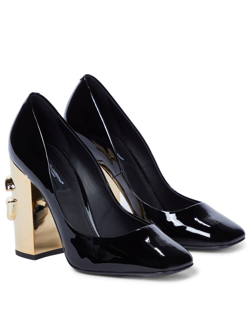 Dolce & Gabbana Jackie 105mm Patent Leather Pumps in Black/Gold (Black ...
