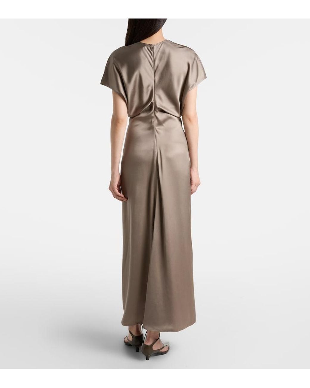 Totême Natural Draped Satin Maxi Dress
