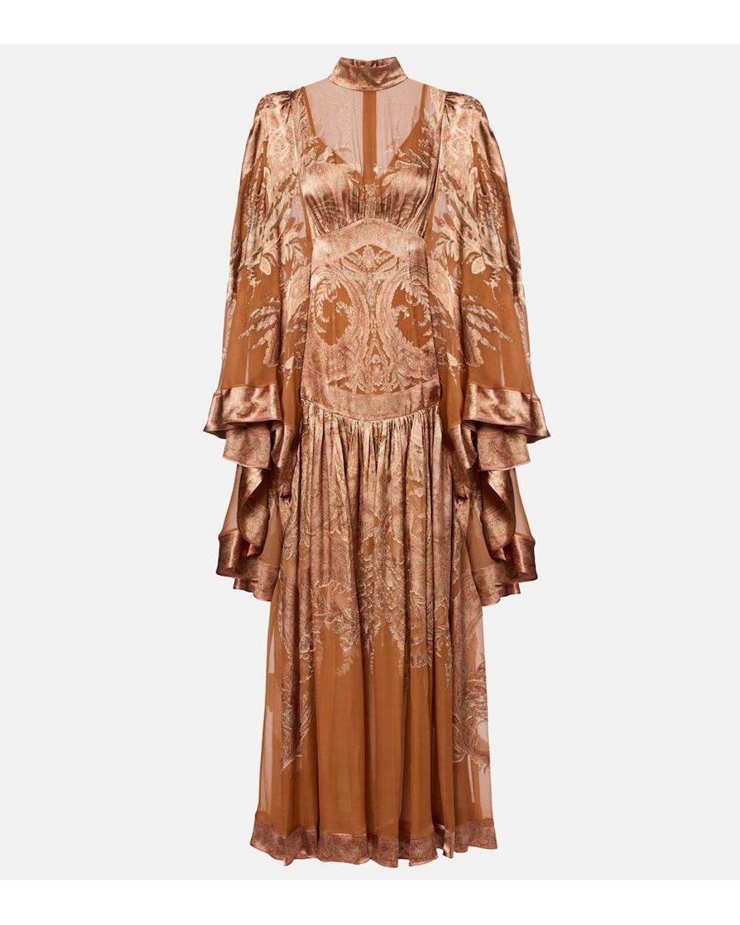 Zimmermann Brown Memento Burnout Paisley Semi-Sheer Gown