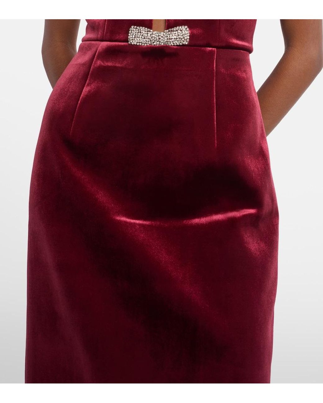 Rebecca Vallance Red Edwiena Embellished Velvet Midi Dress