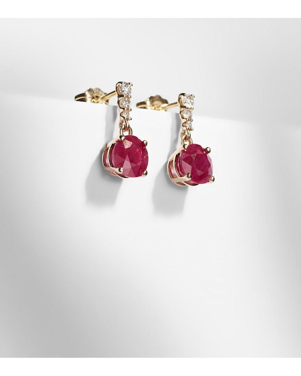 STONE AND STRAND Pink 14Kt Earrings With Rubies And Diamonds