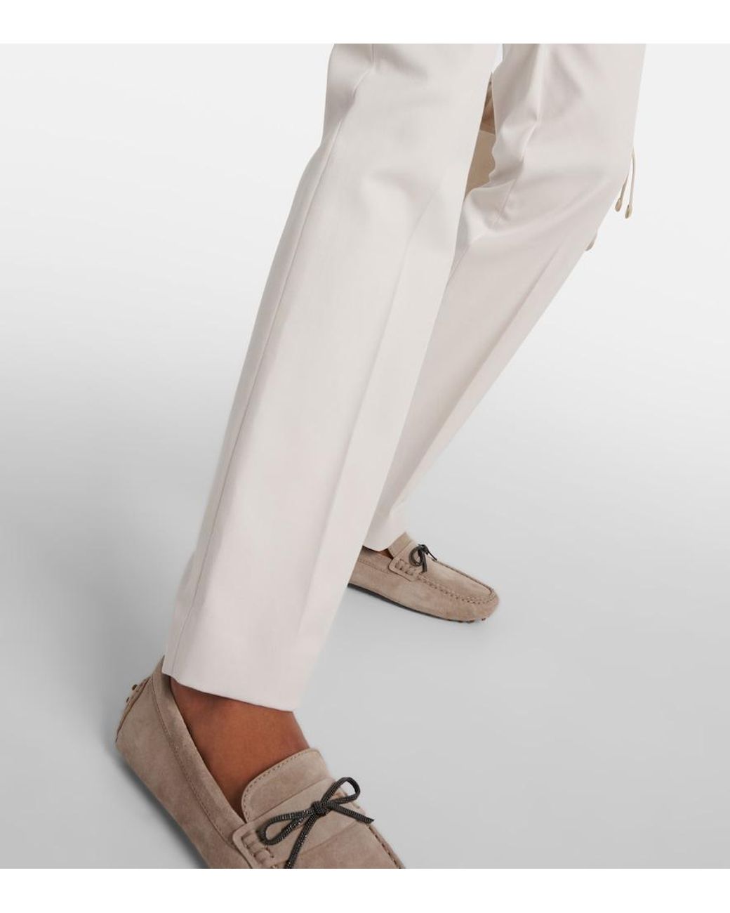 Brunello Cucinelli White Cotton-Blend Slim Pants