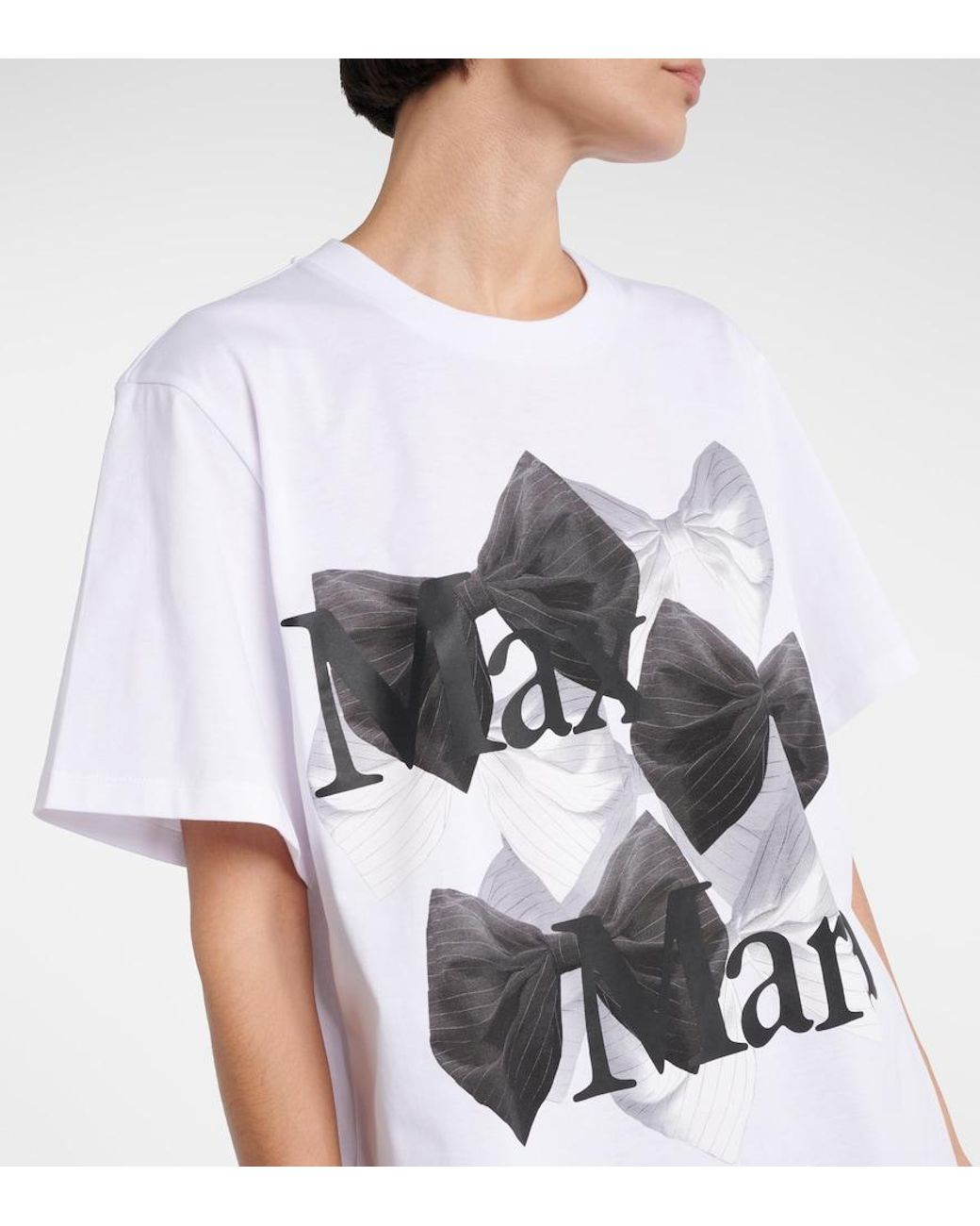 Max Mara White Bow-Print Cotton T-Shirt