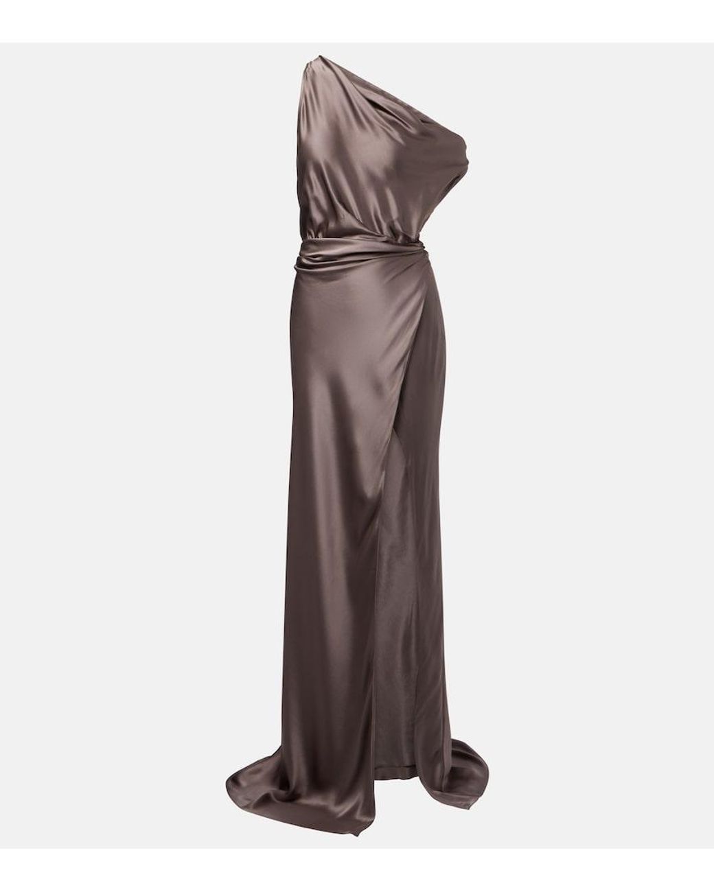 The Sei Brown Draped One-Shoulder Silk Satin Gown