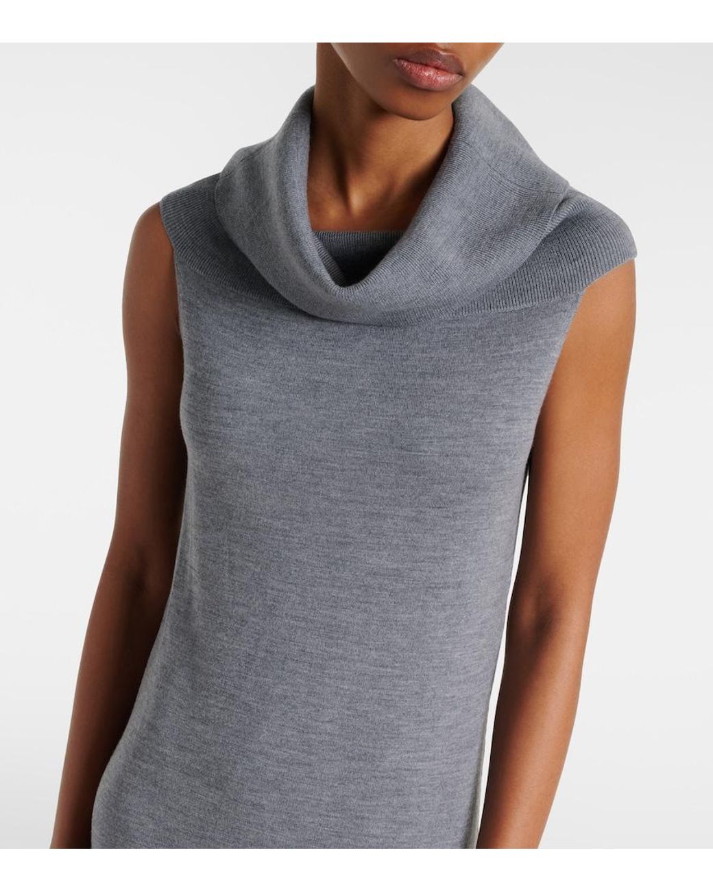 Jardin Des Orangers Gray Off-Shoulder Virgin Wool Maxi Dress