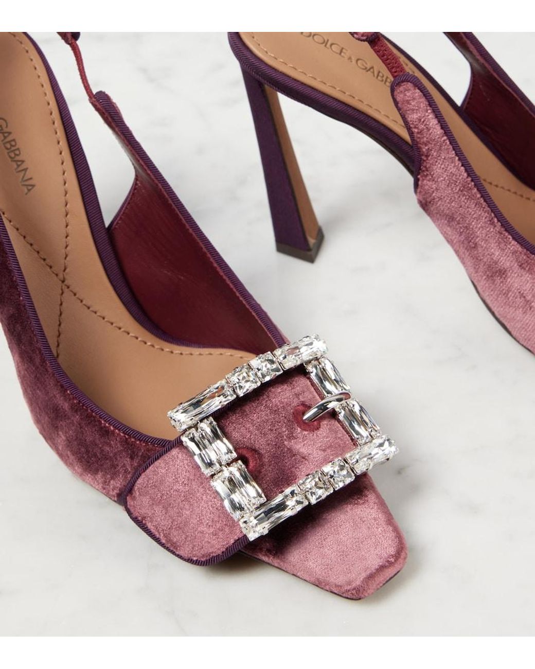 Dolce & Gabbana Purple Embellished Velvet Slingback Pumps