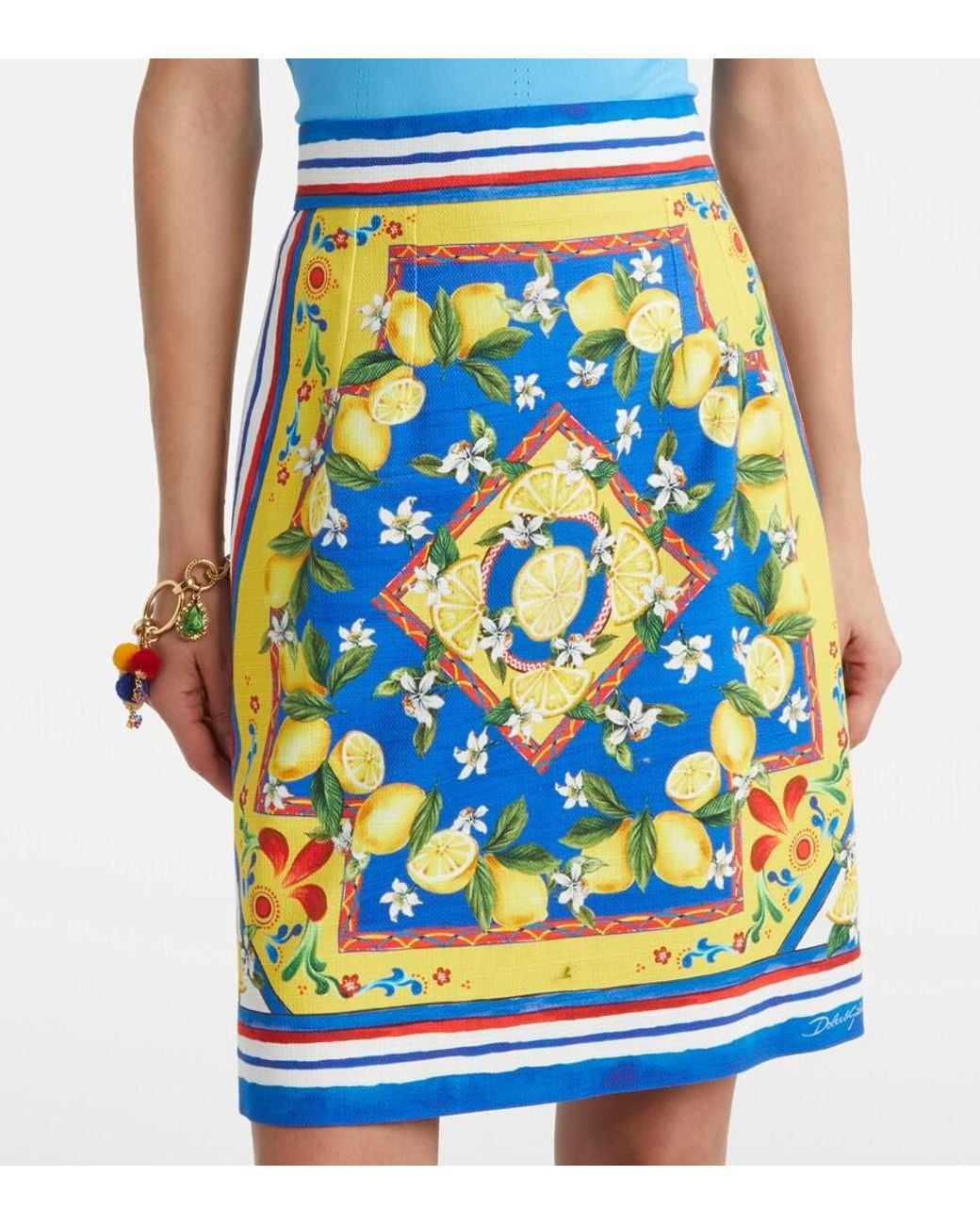 Dolce & Gabbana Blue Printed Cotton-Blend Miniskirt