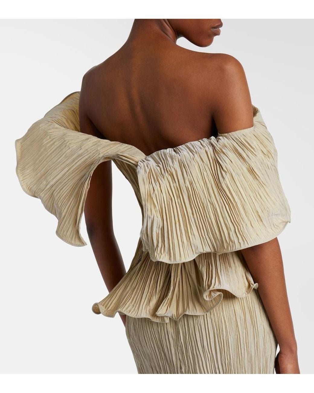 Marmar Halim Natural One-Shoulder Pleated Taffeta Gown