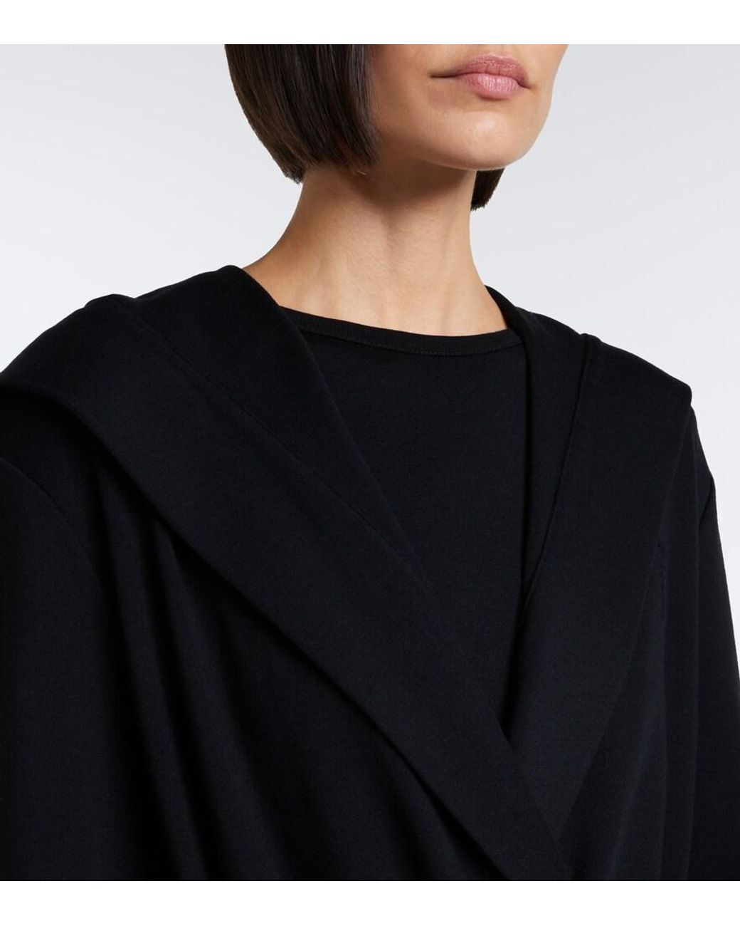Max Mara Black Virgin Wool Wrap Coat
