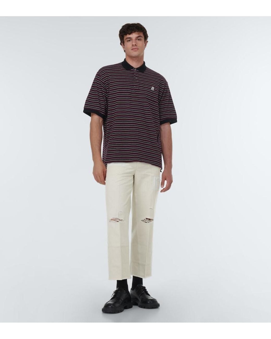 Undercover Red Striped Cotton Polo Shirt for men