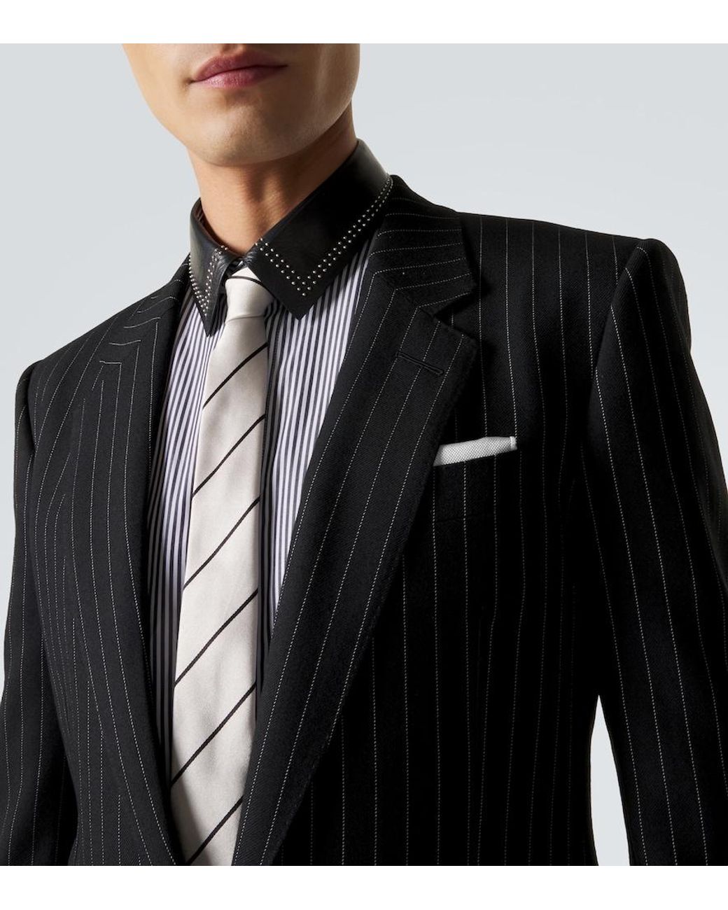 Tom Ford Black Striped Wool Twill Blazer for men